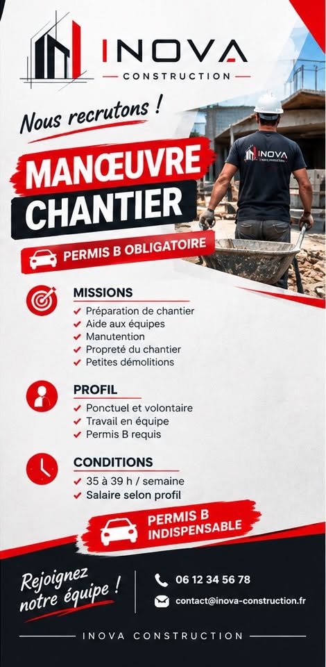INOVA CONSTRUCTION RECRUTE ! rejoignez notre &eacute;quipe ! Kingersheim